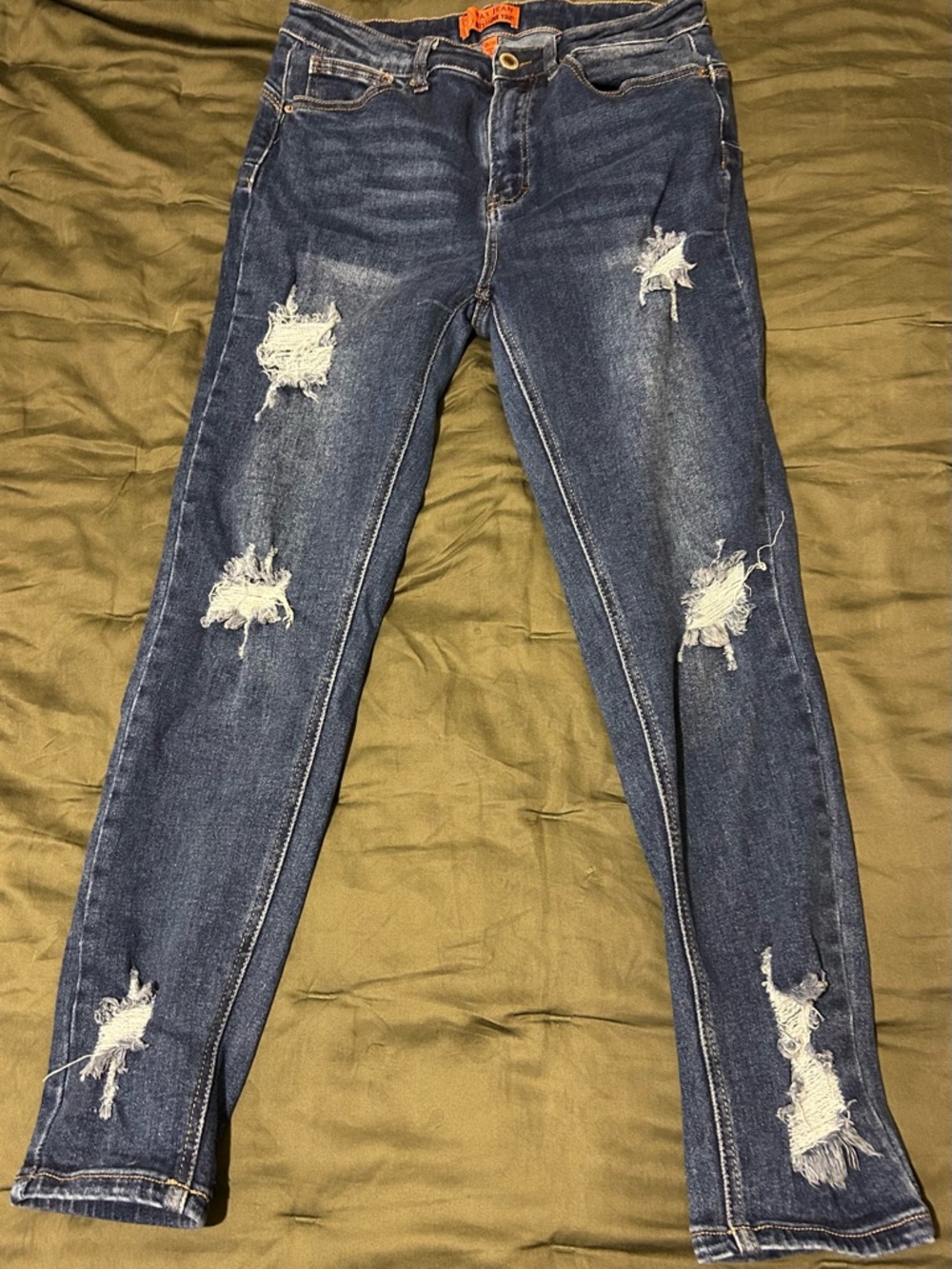 Wax Jean Distressed Dark Blue Capri Skinny Jeans